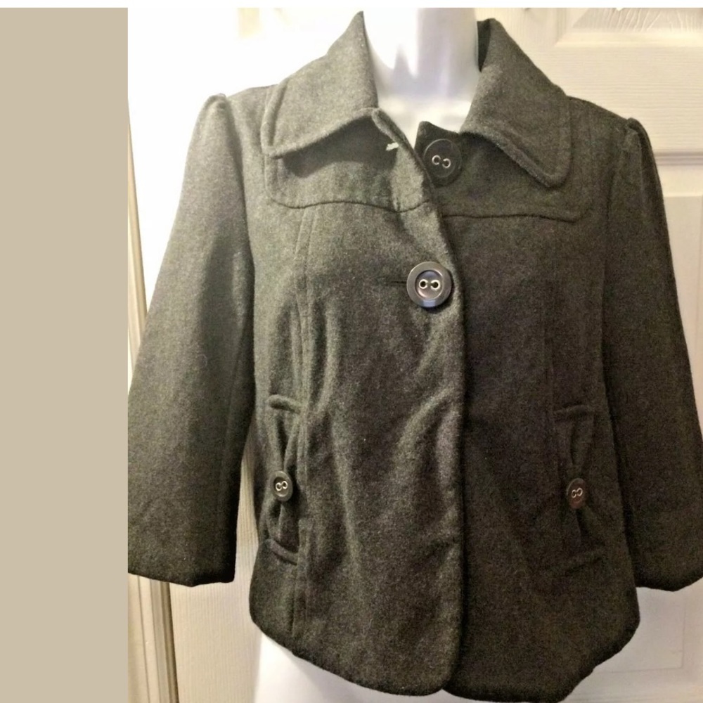 Anthro TULLE Charcoal Gray Jacket Coat Bow Pockets